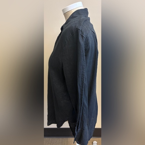Zara 100% Linen dark grey Button-Up Long Sleeve casual Shirt women's size Small - Picture 3 of 9